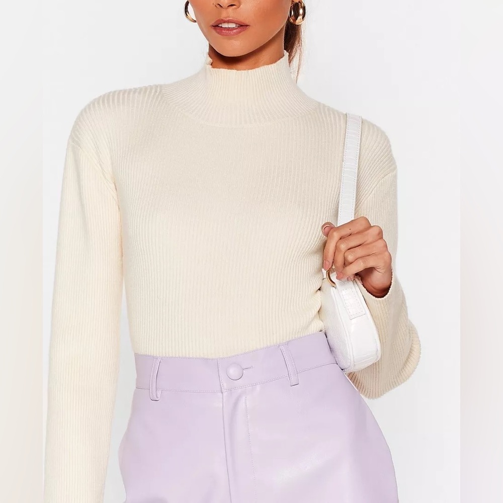 Nasty Gal White Knit Backless Turtleneck Top